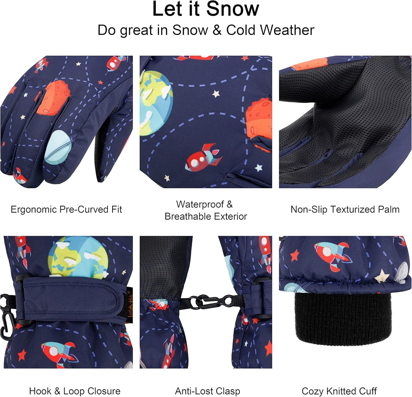 Cotton Kid'S Windproof Waterproof Snow Ski Gloves