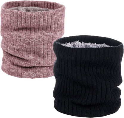 Neck Warmer Winter Double-Layer Neck Gaiter Soft Fleece Lined Circle Scarf Gifts(07 Black+Pink)