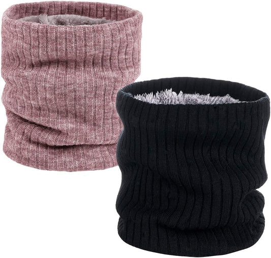 Neck Warmer Winter Double-Layer Neck Gaiter Soft Fleece Lined Circle Scarf Gifts(07 Black+Pink)