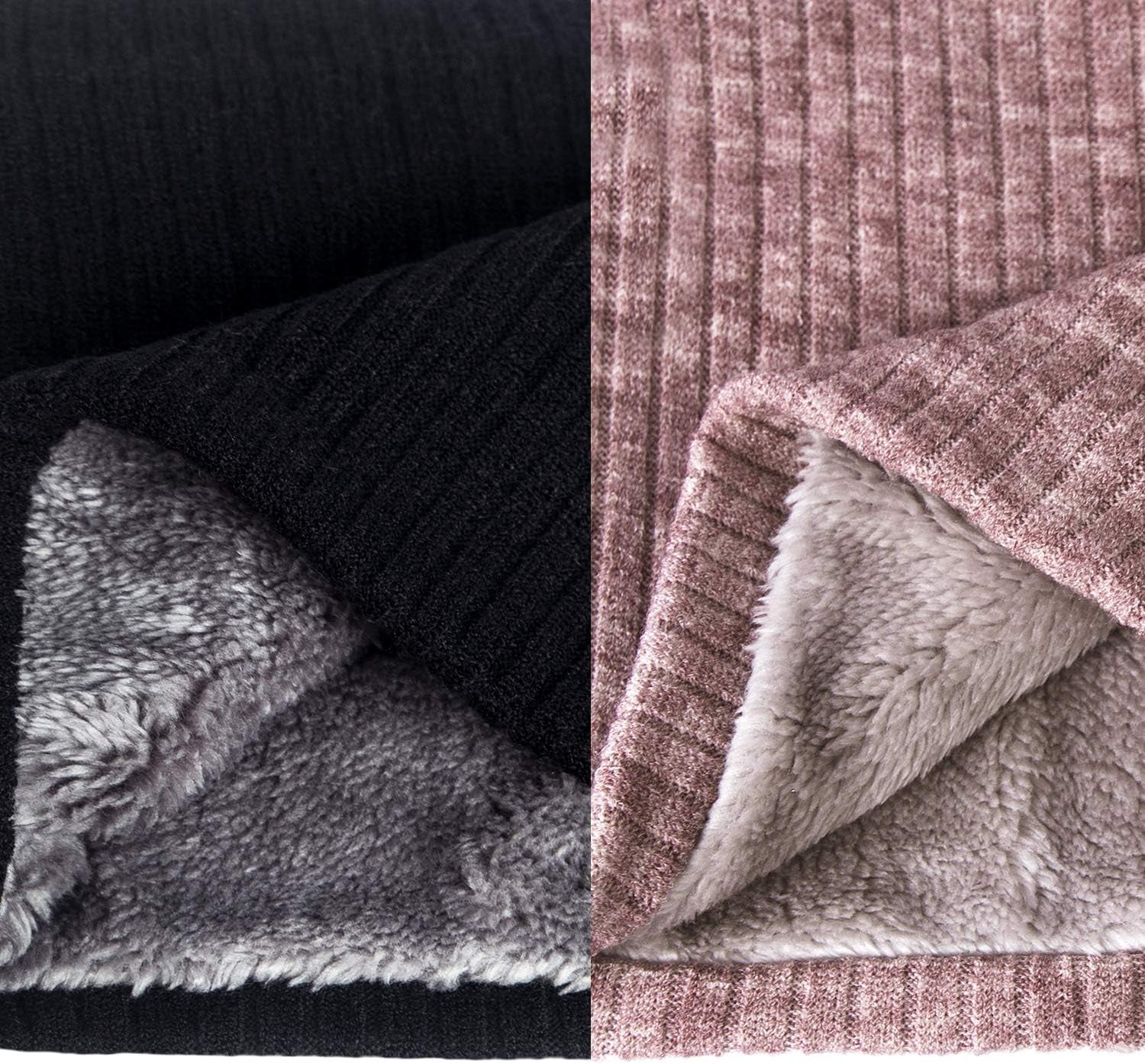 Neck Warmer Winter Double-Layer Neck Gaiter Soft Fleece Lined Circle Scarf Gifts(07 Black+Pink)